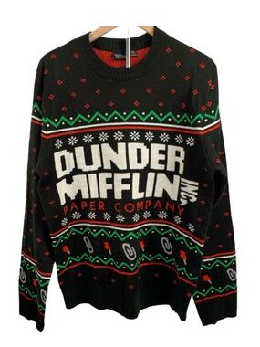 The Office Dunder Mifflin Ugly Crewneck w/ Festive Accents Christmas Sweater XL